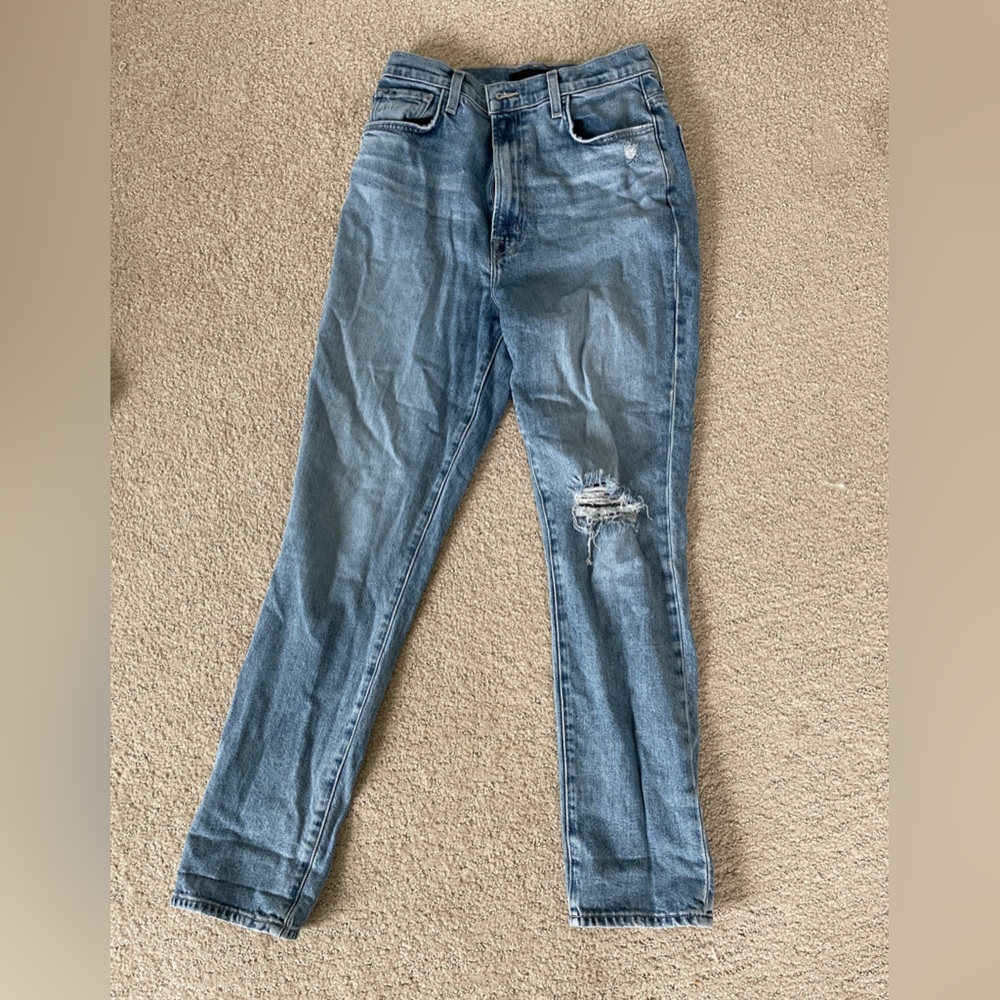 JBRAND "runaway" straight leg denim jeans destroyed knee